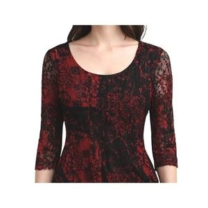 Kiara Mesh Lace Top M Grunge Y2K Red Black Dark Fairy Goth Floral 90s Witchy